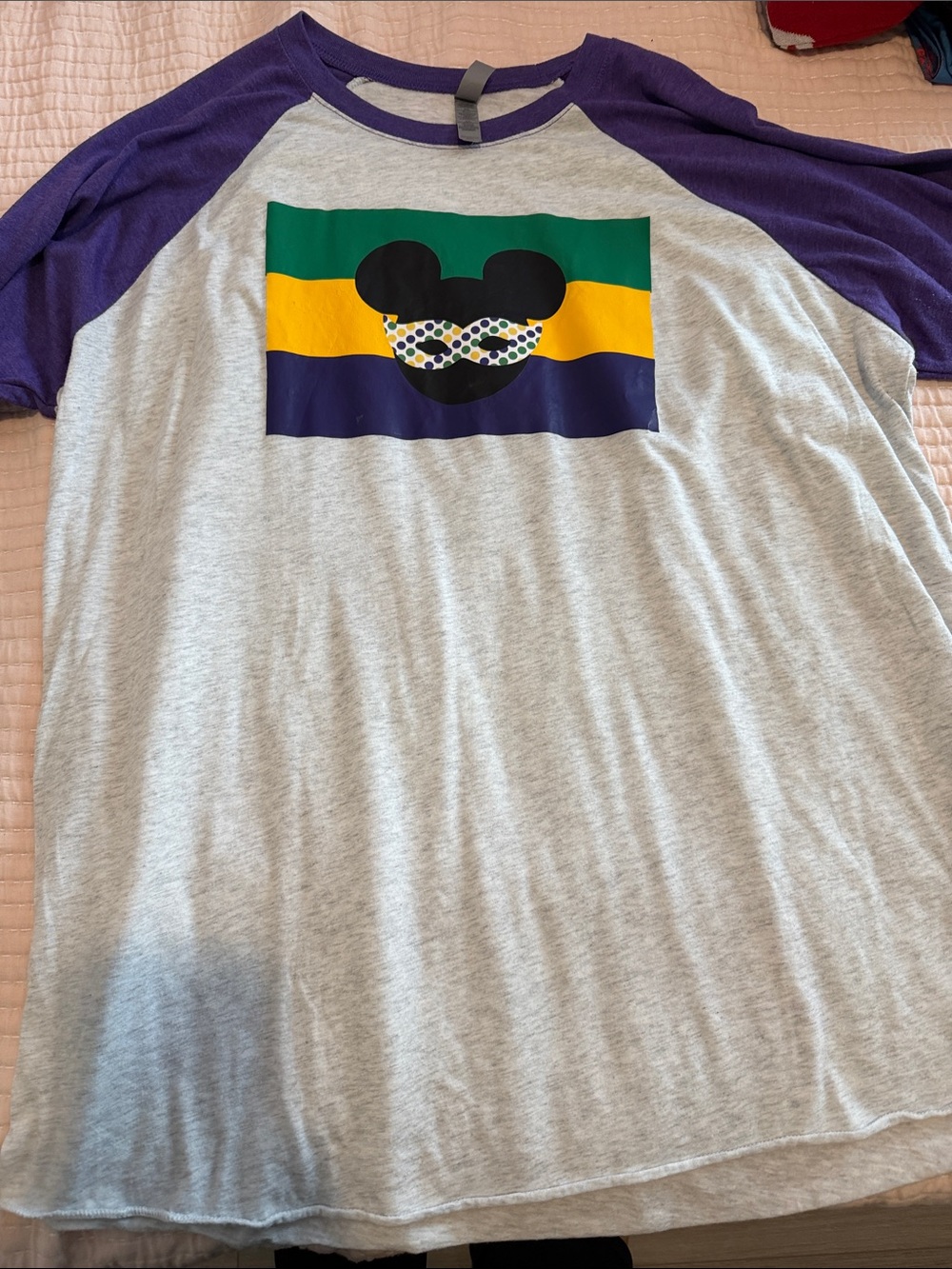Mardi Gras Mickey Raglan Tee - Purple & Gray